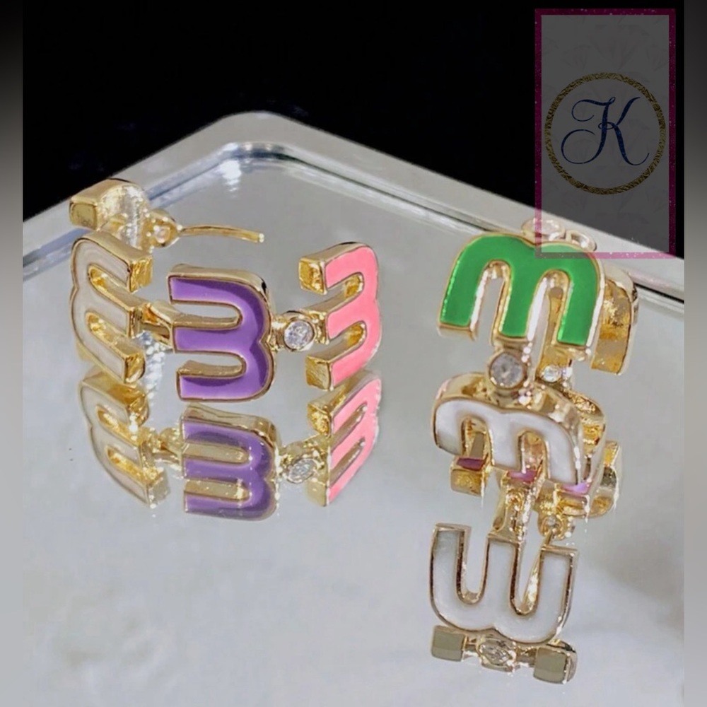 Rainbow 🌈 Enamel M Huggie Earrings | Gold Plated | Swarovski